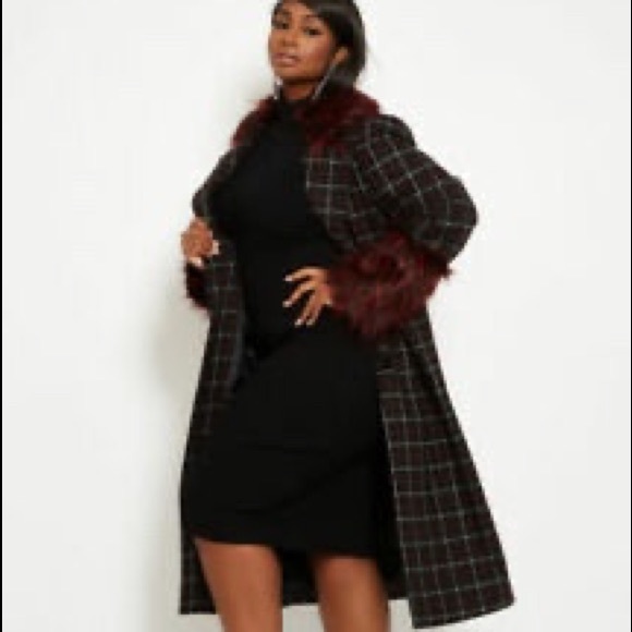 Ashley Stewart Jackets & Blazers - ashley stewart long plaid dress coat fur collar